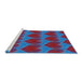 Serging Thickness of Machine Washable Transitional Blue Rug, wshpat3106