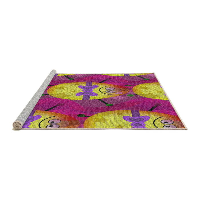Serging Thickness of Machine Washable Transitional Medium Violet Red Pink Rug, wshpat3111