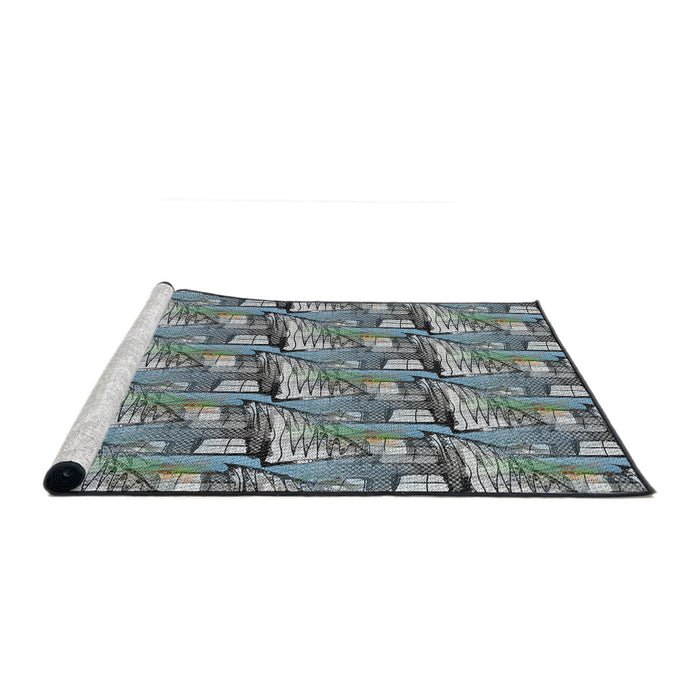 Serging Thickness of Machine Washable Transitional Light Steel Blue Rug, wshpat3113