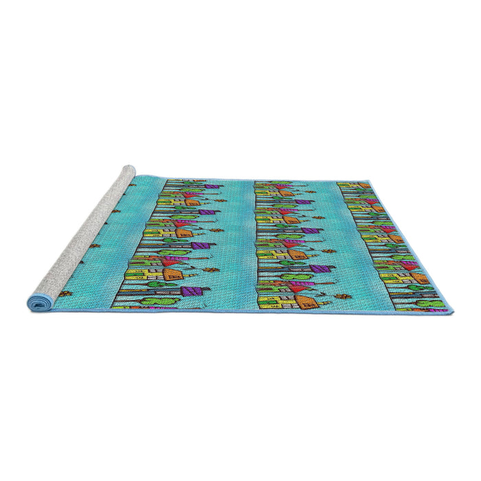 Serging Thickness of Machine Washable Transitional Celeste Blue Rug, wshpat3114