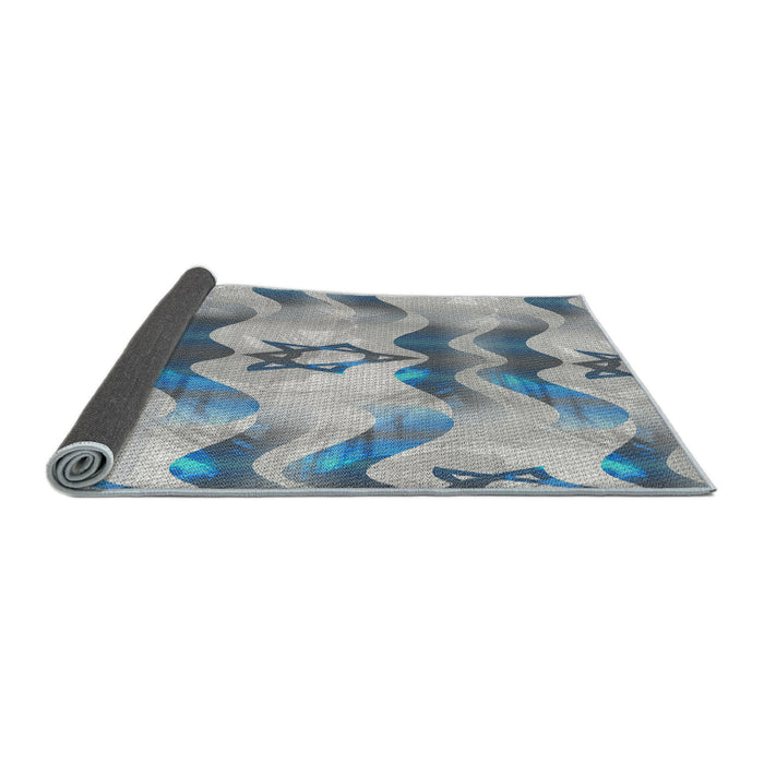 Thickness of Patterned Blue Novelty Rug, pat3115