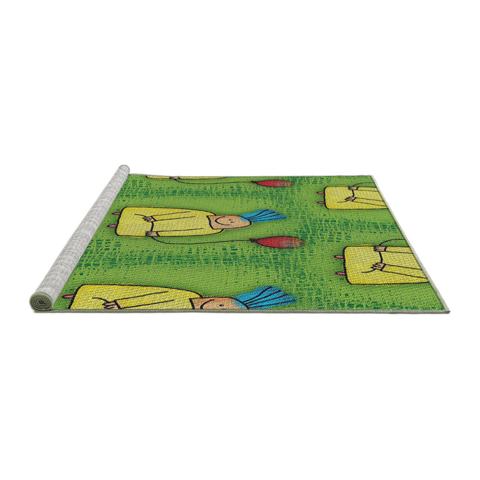 Serging Thickness of Machine Washable Transitional Green Rug, wshpat3117