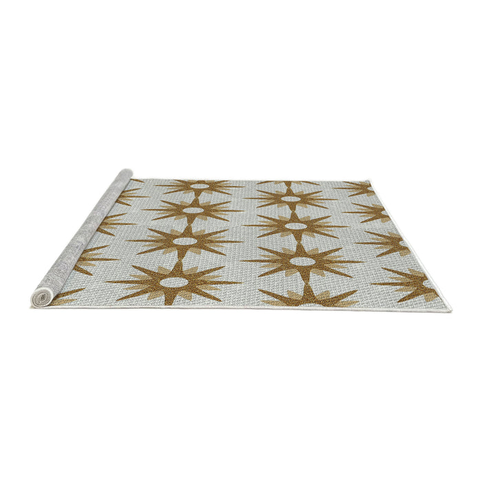 Serging Thickness of Machine Washable Transitional Dark Gold Brown Rug, wshpat3123