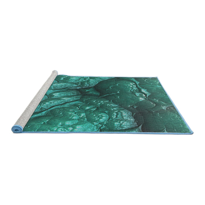 Serging Thickness of Machine Washable Transitional Turquoise Green Rug, wshpat3134