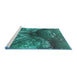 Serging Thickness of Machine Washable Transitional Turquoise Green Rug, wshpat3134