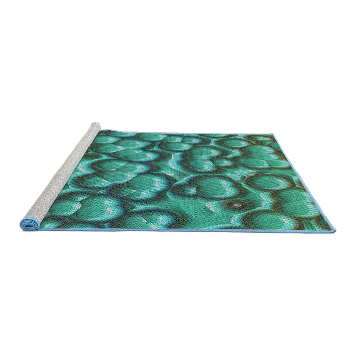 Serging Thickness of Machine Washable Transitional Turquoise Green Rug, wshpat3135