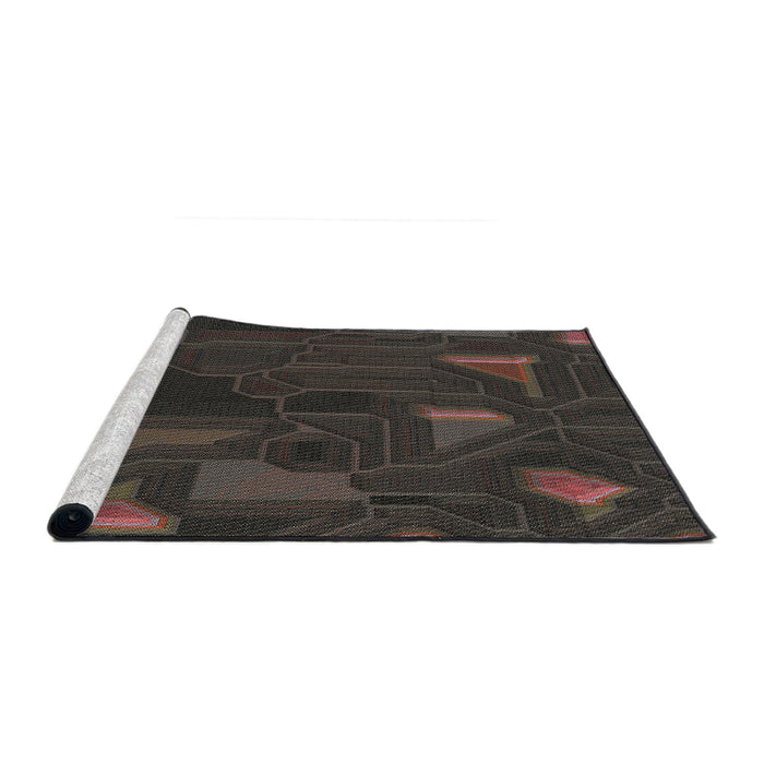 Serging Thickness of Machine Washable Transitional Midnight Gray Rug, wshpat3142