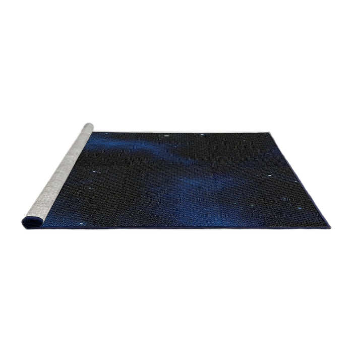 Serging Thickness of Machine Washable Transitional Blue Rug, wshpat3160