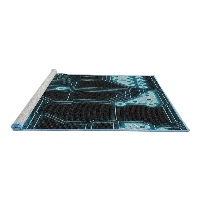 Serging Thickness of Machine Washable Transitional Cadet Blue Green Rug, wshpat3164