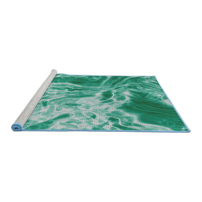Serging Thickness of Machine Washable Transitional Turquoise Green Rug, wshpat3176
