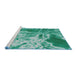 Serging Thickness of Machine Washable Transitional Turquoise Green Rug, wshpat3176