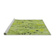 Serging Thickness of Machine Washable Transitional Yellow Green Rug, wshpat3187