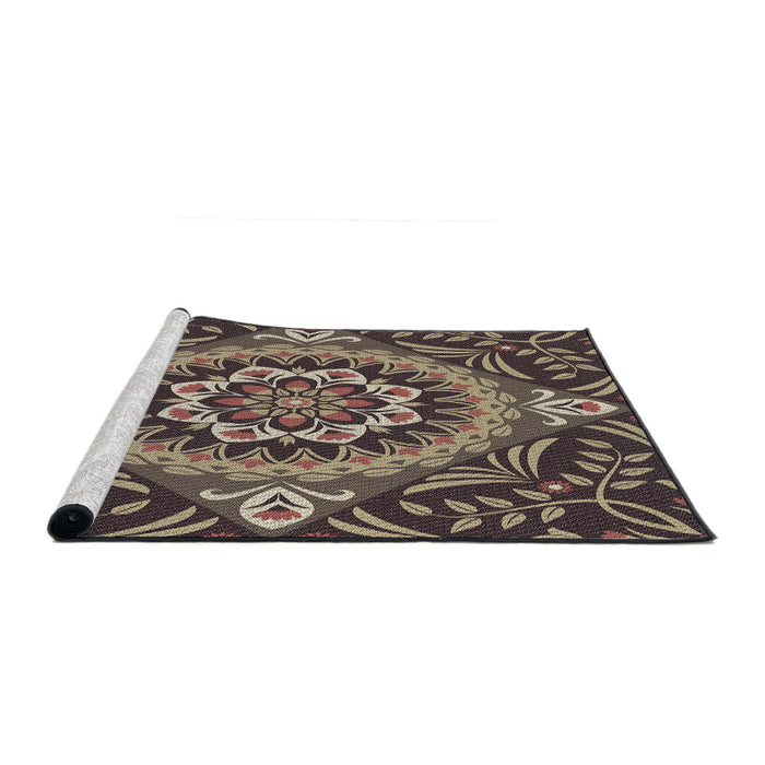 Serging Thickness of Machine Washable Transitional Burgundy Brown Rug, wshpat3188