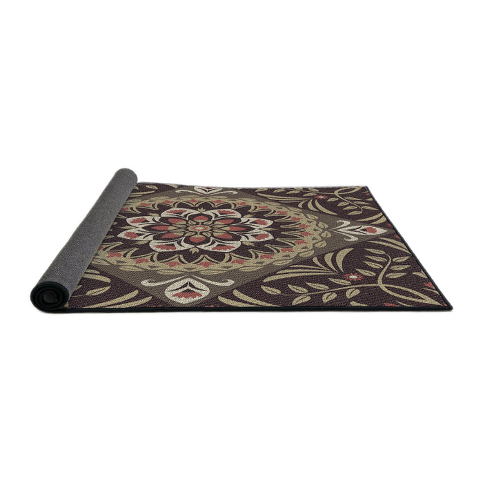 Thickness of Patterned Burgundy Brown Novelty Rug, pat3188
