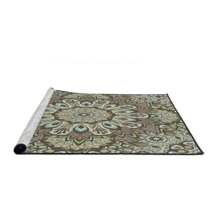 Serging Thickness of Machine Washable Transitional Antique Bronze Green Rug, wshpat3190