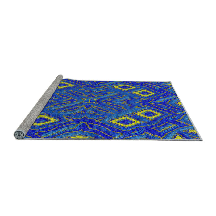 Serging Thickness of Machine Washable Transitional Cobalt Blue Rug, wshpat3191