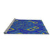 Serging Thickness of Machine Washable Transitional Cobalt Blue Rug, wshpat3191