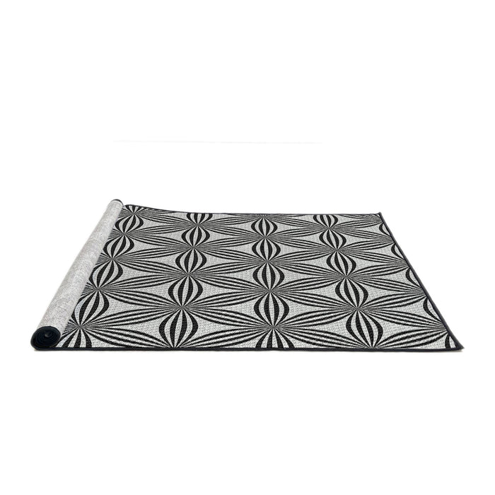 Serging Thickness of Machine Washable Transitional Charcoal Black Rug, wshpat3196