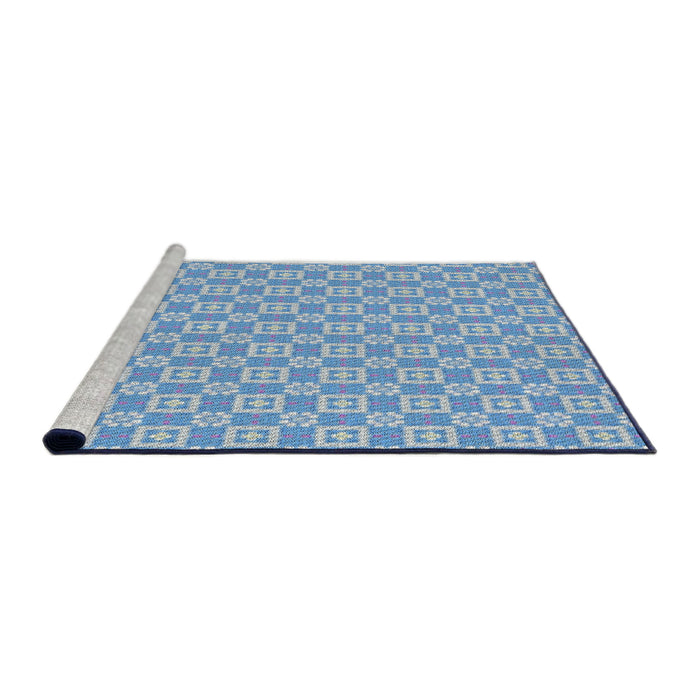 Serging Thickness of Patterned Jeans Blue Abstract Machine Washable Rug, wshpat3208