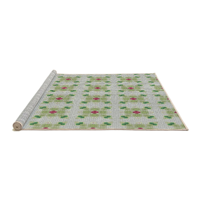 Serging Thickness of Patterned Khaki Green Abstract Machine Washable Rug, wshpat3209