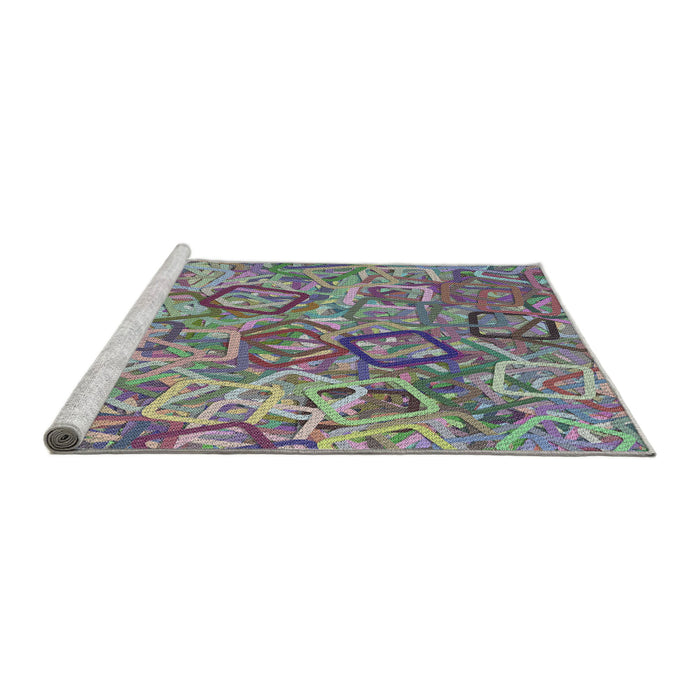 Serging Thickness of Machine Washable Transitional Dark Gray Rug, wshpat3212