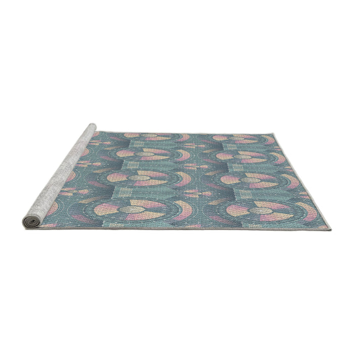 Serging Thickness of Machine Washable Transitional Marble Blue Rug, wshpat3233