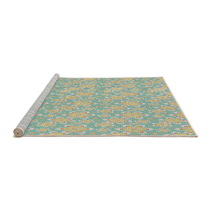 Serging Thickness of Machine Washable Transitional Khaki Green Rug, wshpat3237