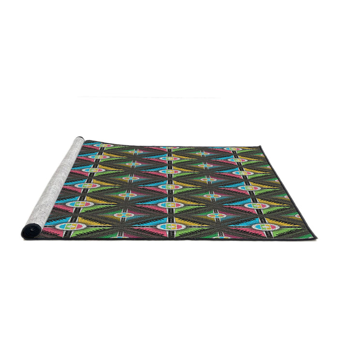 Serging Thickness of Machine Washable Transitional Green Rug, wshpat3239