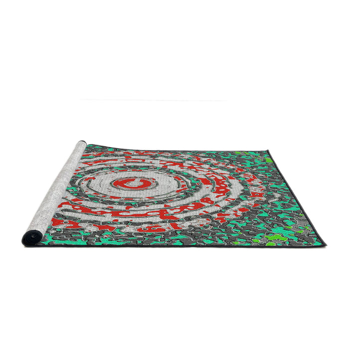Serging Thickness of Machine Washable Transitional Cyan Opaque Blue Rug, wshpat3259