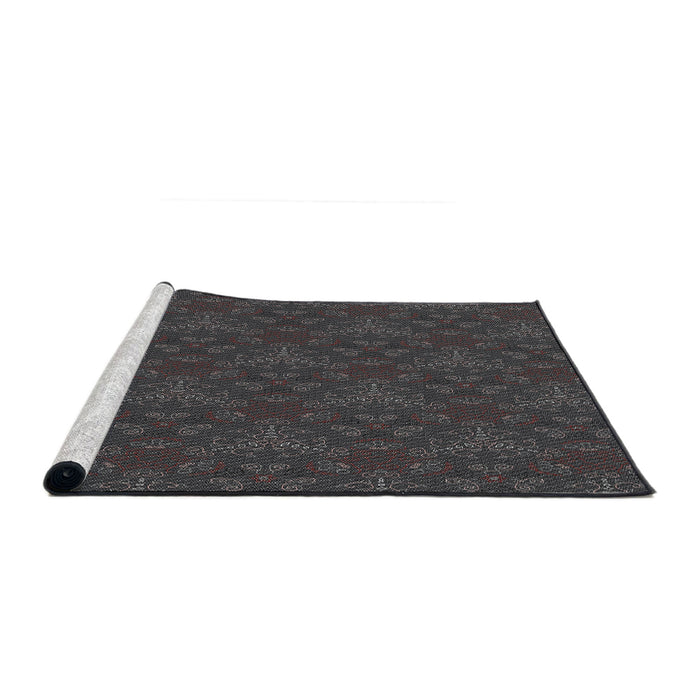 Serging Thickness of Machine Washable Transitional Gray Rug, wshpat3270