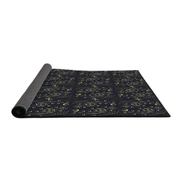 Thickness of Patterned Black Novelty Rug, pat3277