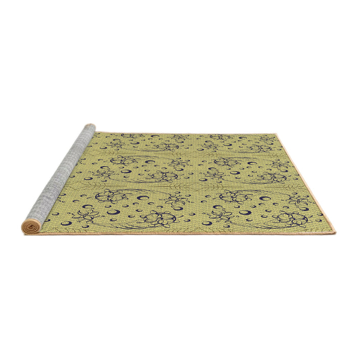 Serging Thickness of Machine Washable Transitional Mustard Yellow Rug, wshpat3278