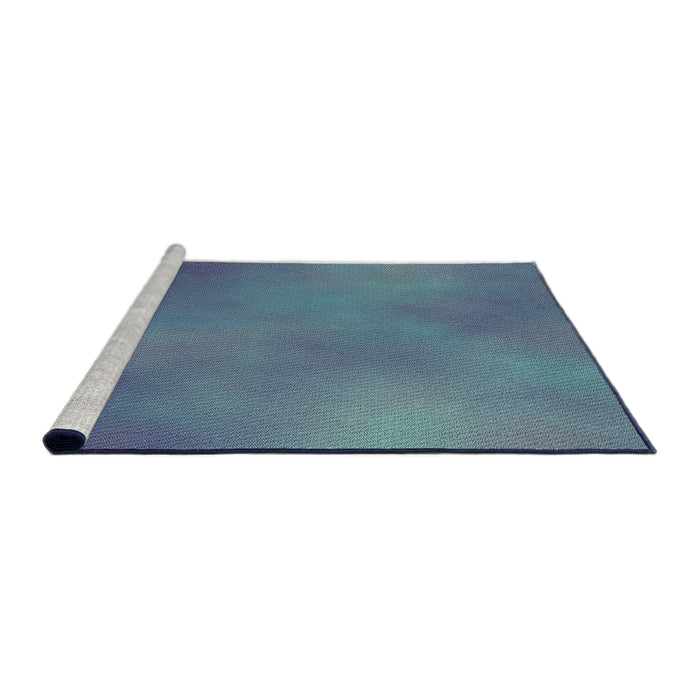 Serging Thickness of Machine Washable Transitional Blue Rug, wshpat3291