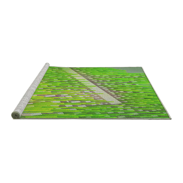 Serging Thickness of Machine Washable Transitional Yellow Green Rug, wshpat3299