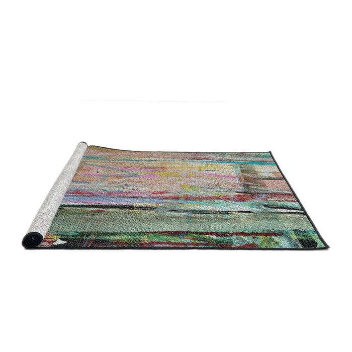 Serging Thickness of Machine Washable Transitional Sage Green Rug, wshpat33