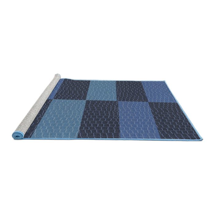 Serging Thickness of Machine Washable Transitional Blue Rug, wshpat3321