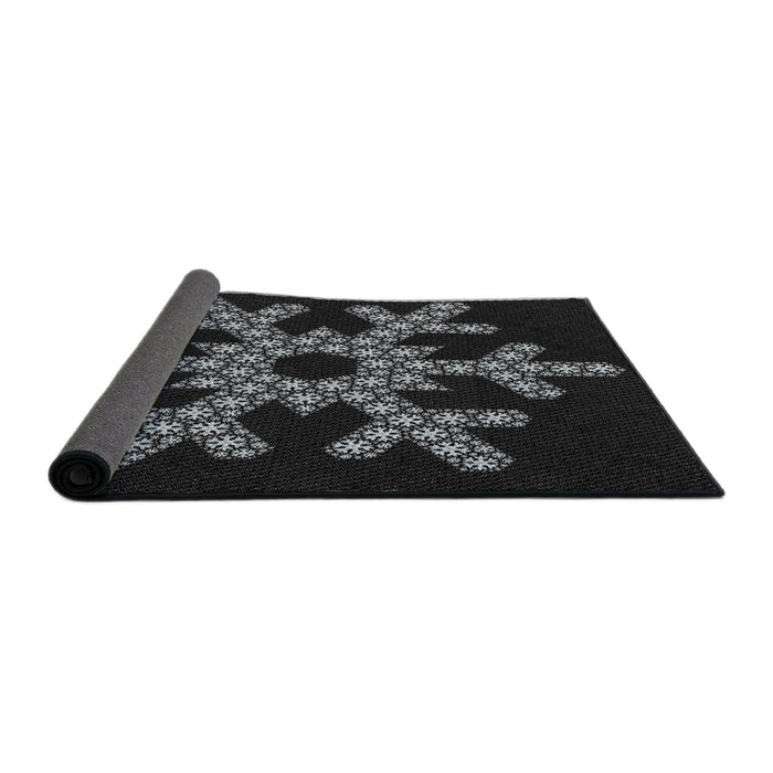 Thickness of Patterned Black Novelty Rug, pat3325