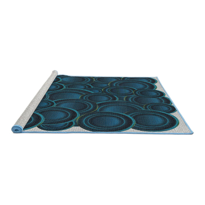 Serging Thickness of Machine Washable Transitional Night Blue Rug, wshpat3328