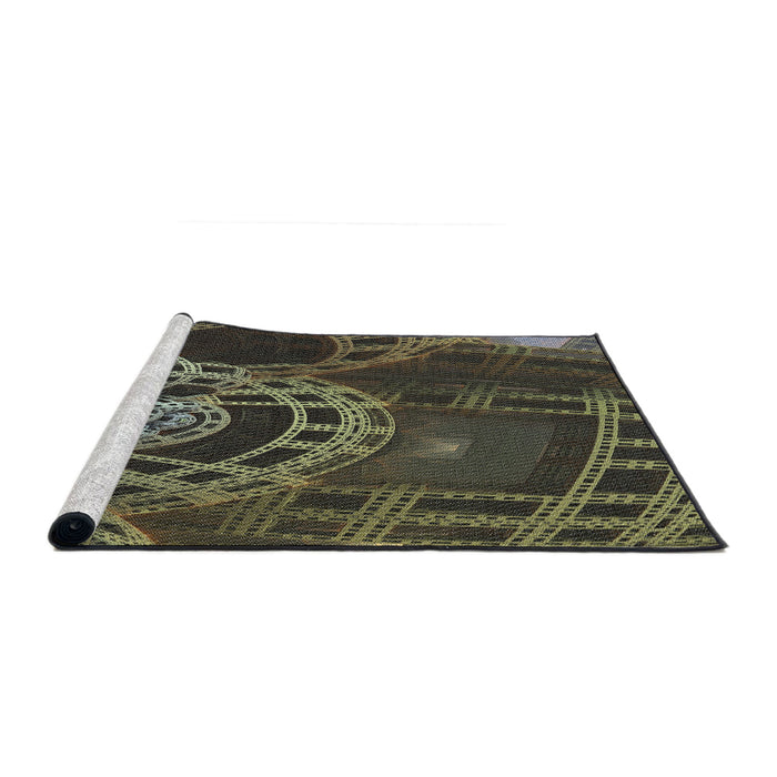 Serging Thickness of Machine Washable Transitional Khaki Green Rug, wshpat3329