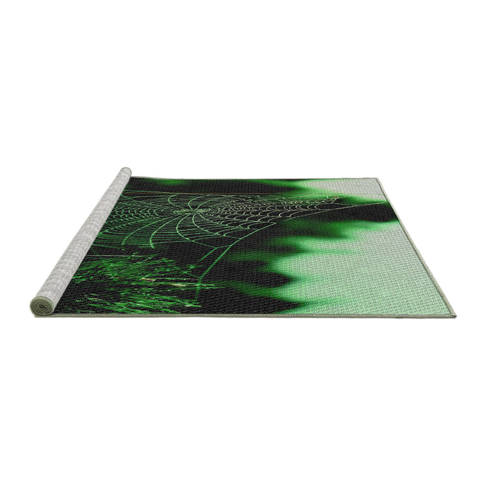 Serging Thickness of Machine Washable Transitional Forest Green Rug, wshpat3330