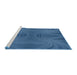 Serging Thickness of Machine Washable Transitional Blueberry Blue Rug, wshpat3337