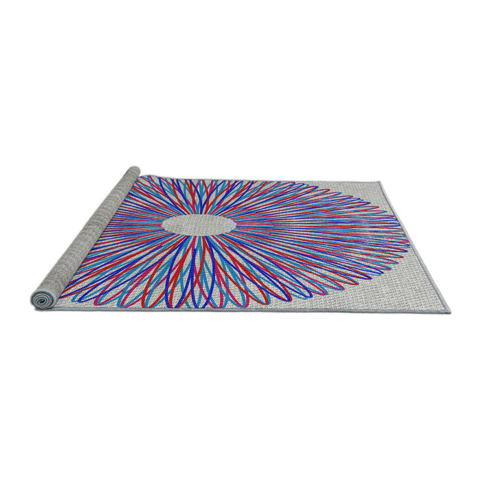 Serging Thickness of Patterned Blue Abstract Machine Washable Rug, wshpat3341