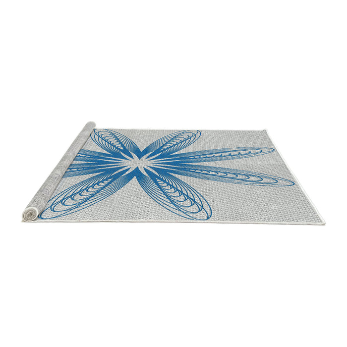 Serging Thickness of Machine Washable Transitional Water Blue Rug, wshpat3349