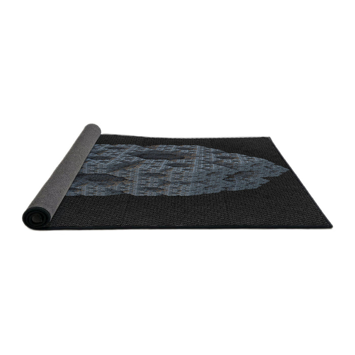 Thickness of Patterned Black Novelty Rug, pat3363