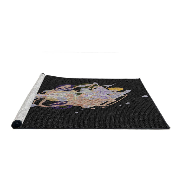 Serging Thickness of Machine Washable Transitional Black Rug, wshpat3418