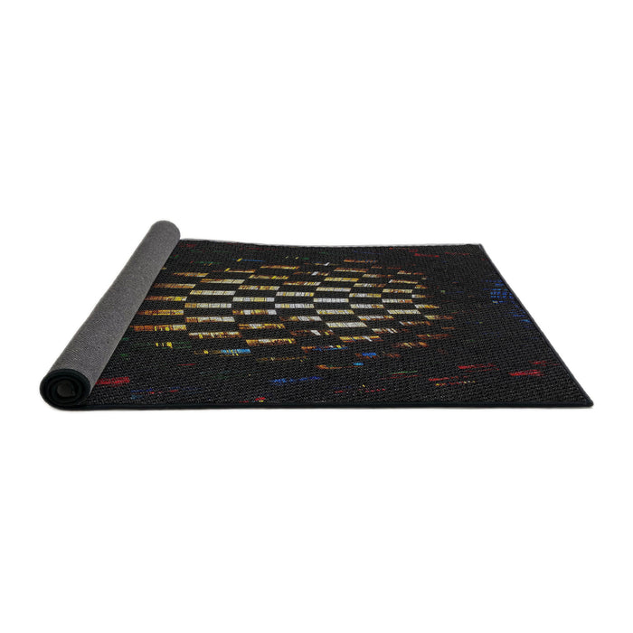 Thickness of Patterned Black Novelty Rug, pat3419