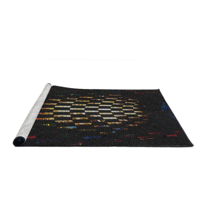 Serging Thickness of Machine Washable Transitional Black Rug, wshpat3419