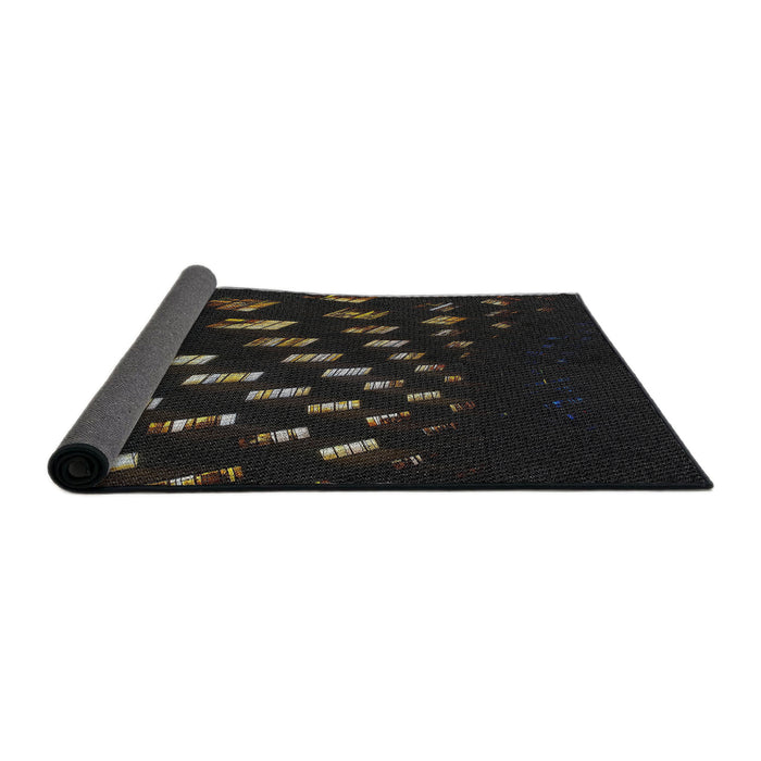 Thickness of Patterned Black Novelty Rug, pat3420