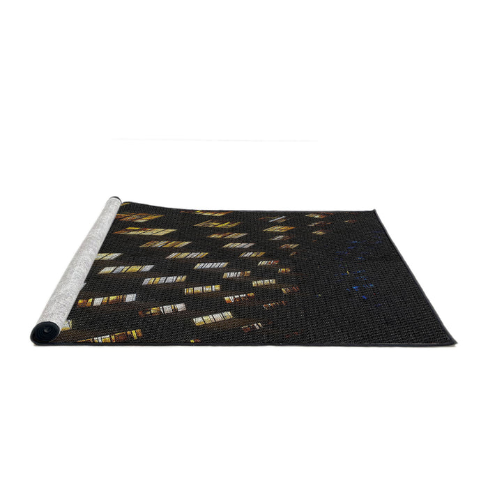 Serging Thickness of Machine Washable Transitional Black Rug, wshpat3420