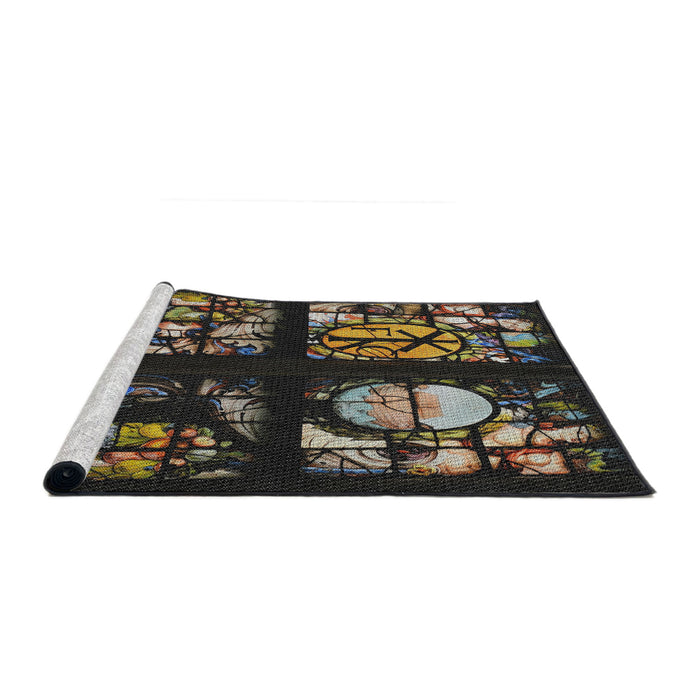 Serging Thickness of Machine Washable Transitional Dark Almond Brown Rug, wshpat3424